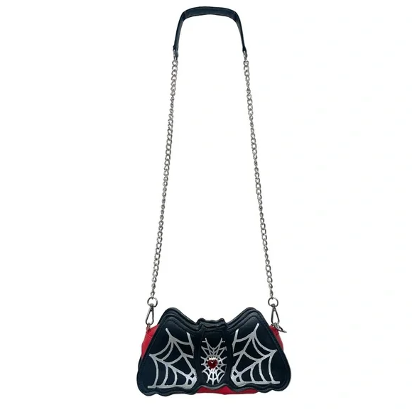 Crossbody Black Red Bat Vampire Purse Bag Spirit Halloween Grunge Punk Gothic - Picture 2 of 10